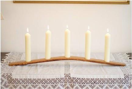 5 Candle Elegant candle holder handcrafted from solid oak staves of original vintage wine barrels, sustainably sourced &amp; designed in our workshop in Gloucestershire, UK.