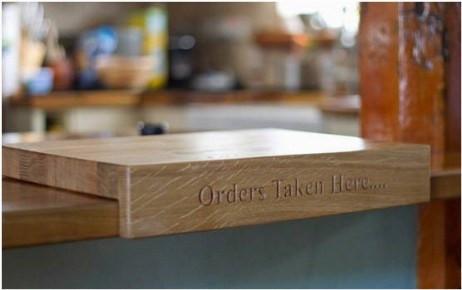 Solid Oak or Walnut Kitchen Chopping Serving Board Counter-Top design with a lip that hooks over , finely handcrafted from sustainable wood by The Fine Wooden Article Company, UK