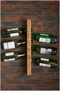 Engraved A 6 bottle wall-mounted wine rack handcrafted in our workshop from sustainably sourced solid Oak, Walnut, Wenge or Bamboo for home &amp; commercial interiors. UK.