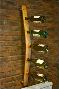 A 5 bottle wall-mounted wine rack designed from a vintage Oak barrel stave for home &amp; commercial interiors, handcrafted in our Gloucestershire workshop, UK.